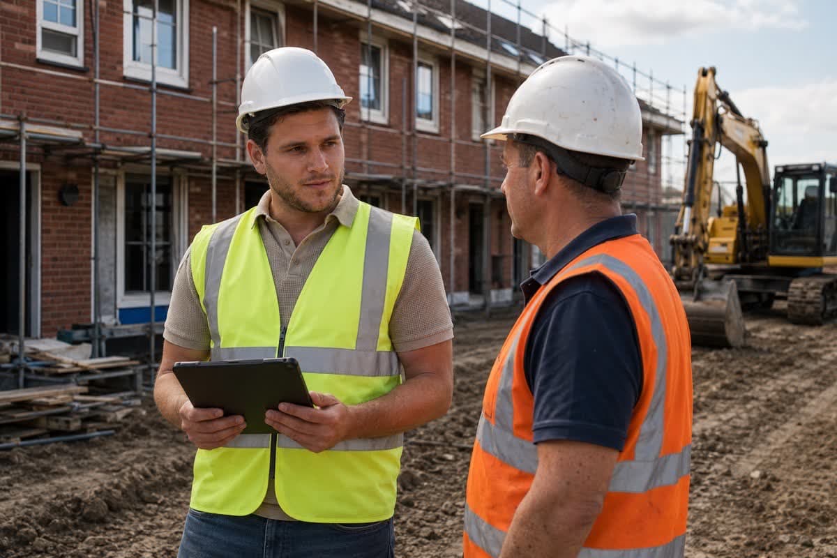 RI&E-inventarisatie op een bouwplaats met woningen in aanbouw